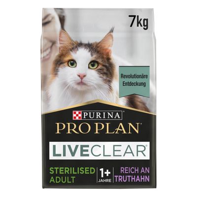 PURINA PRO PLAN LIVECLEAR, Sterilised Adult 1+ Year, Rich in Turkey. Reduces allergens on cat hair.