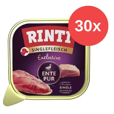 Rinti Singlefleisch Exclusive Ente Pur, getreidefrei, 1 Protein. Packung mit 30 Stück.