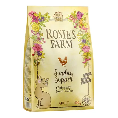 Rosie's Farm Katzenfutter, Sorte Sunday Supper mit Huhn und Süsskartoffeln, Adult, 400g, getreidefreie Rezeptur, reich an frischem Fleisch, Vitaminen, Mineralien und Omega-3-Fettsäuren.
