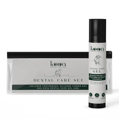 kooa Dental Care Set med tandborste, silikonfingerborste och Dental Care Gel 50 ml. Microsilver BG™, citrusfröextrakt och ringblomma. Vegansk, naturliga ingredienser, utan djurförsök.
