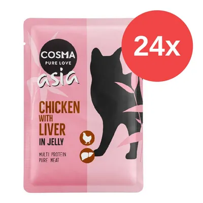 Cosma Asia Chicken with Liver in Jelly, Multi Protein Pure Meat, Packung mit 24 Stück.