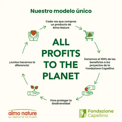 Almo Nature: Todos los beneficios se destinan al planeta. El 100% de los beneficios se dona a proyectos de la Fondazione Capellino para proteger la biodiversidad. Almo Nature: Todos los beneficios se destinan al planeta. El 100% de los beneficios se dona a proyectos de la Fondazione Capellino para proteger la biodiversidad.