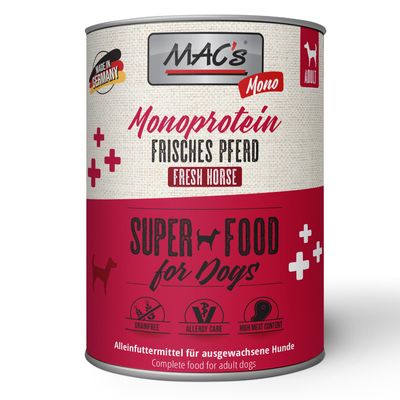 MAC's Super Food for Dogs, Monoprotein Frische Pute, Alleinfuttermittel für ausgewachsene Hunde, Made in Germany, 24x Dosen, getreidefrei, allergikerfreundlich, 93% Truthahn.