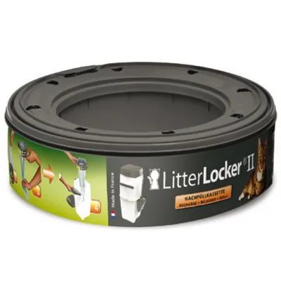 LitterLocker II navulcassette, zichtbaar met instructietekeningen voor gebruik en tekst: 'Nachfüllkassette', geschikt voor kattenbakafvalemmer. Materiaal: plastic.