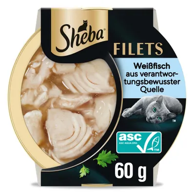 Sheba Fileti iz belega ribjega mesa iz odgovornega vira, s certifikatom ASC, 60 g posodica. Sheba Fileti iz belega ribjega mesa iz odgovornega vira, s certifikatom ASC, 60 g posodica.