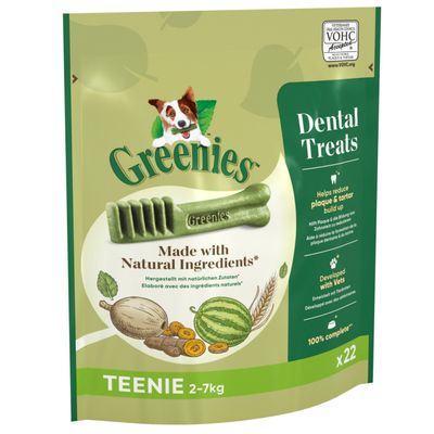 Image showing natural ingredients used: huito, turmeric, watermelon and wheat. Text states GREENIES is green due to plant-based ingredients including turmeric and fruit juice.