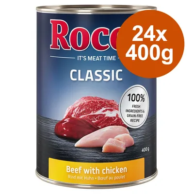 Rocco Classic Rind mit Huhn, 24x400g, 100% frische Zutaten, getreidefreie Rezeptur.