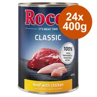 Ekonomipack: Rocco Classic 24 x 400 g - Blandpack: Rent nötkött, Kyckling, Vilt, Fågelhjärta