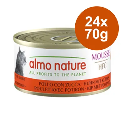 almo nature Mousse HFC, pollo con zucca, 24x70g. Tutti i profitti per il pianeta.