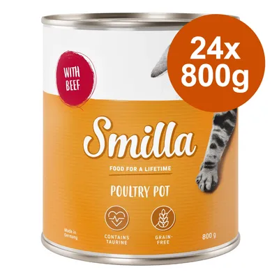 Smilla Poultry Pot, 24x800g, mit Rind, enthält Taurin, getreidefrei, hergestellt in Deutschland.