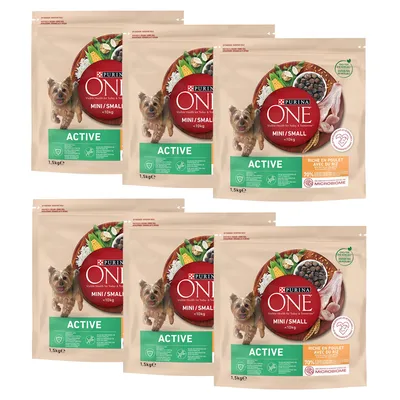 PURINA ONE Mini Active Pollo e Riso Crocchette per cani - 9 kg (6 x 1,5 kg)