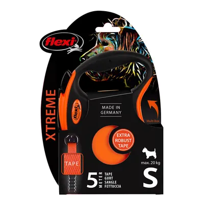 Laisse-sangle flexi Xtreme orange, 5 m pour chien - taille S : jusqu'à 20 kg