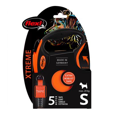 Laisse-sangle flexi Xtreme orange, 5 m pour chien taille S : jusqu'à 20 kg