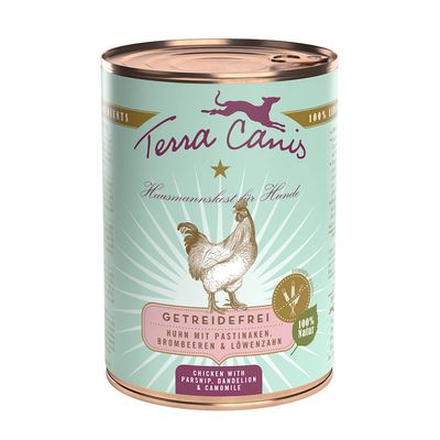 Lot Terra Canis sans céréales 12 x 400 g pour chien poulet, panais, pissenlit & mûres