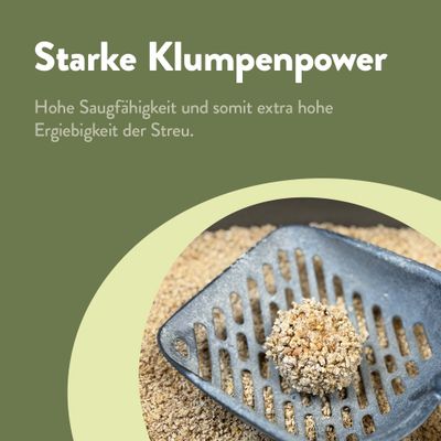 Starke Klumpenpower: Hohe Saugfähigkeit und extra hohe Ergiebigkeit der Streu.