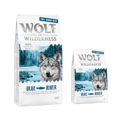 Wolf of Wilderness Adult "Blue River" - Freilandhuhn & Lachs - 12 + 2 kg gratis! 14 kg Wolf of Wilderness Adult "Blue River" - Freilandhuhn & Lachs - 12 + 2 kg gratis! 14 kg