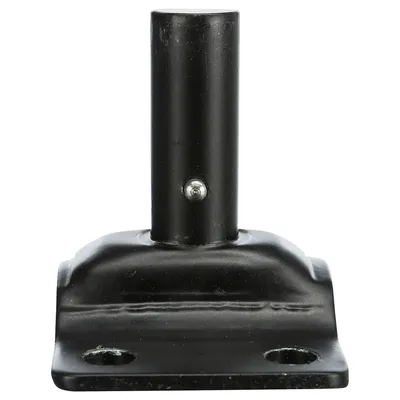 Elemento di fissaggio in metallo nero con due fori per viti e un tubo verticale, adatto per il montaggio.