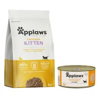 Applaws Bi-nutrition : Lot de croquettes et pâtée - 2 kg Kitten + 6 x 156 g filet de poulet & fromage