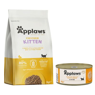Applaws Bi-nutrition : Lot de croquettes et pâtée 2 kg Kitten + 6 x 156 g filet de poulet & fromage