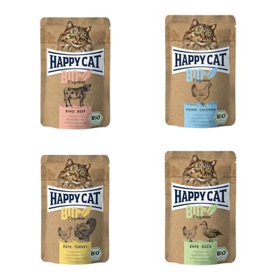 Mixpaket Happy Cat Bio Pouch  4 x 85 g - Jetzt testen Mixpaket (4 Sorten)