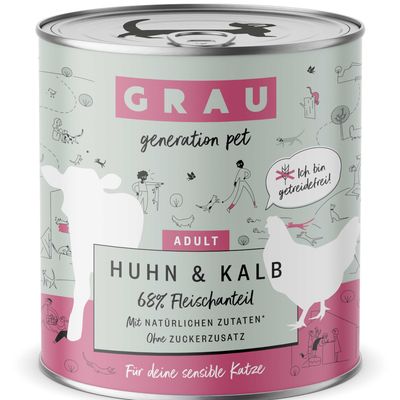 GRAU Adult, bez zbóż, 6 x 800 g Kurczak i cielęcina