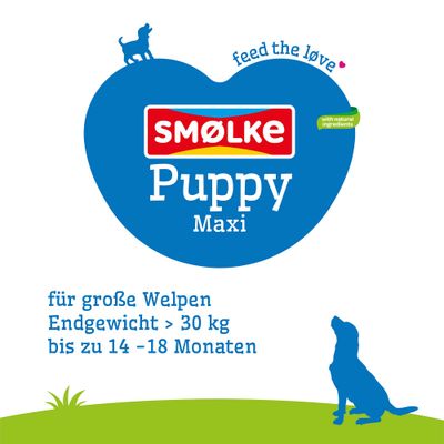 SMØLKE Puppy Maxi, mit natürlichen Zutaten, für große Welpen mit Endgewicht über 30 kg, bis zu 14–18 Monaten.