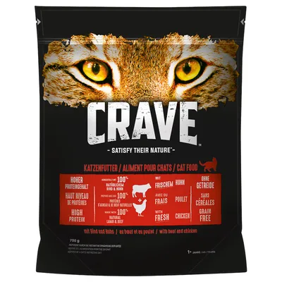 Crave Adult суха храна за котки с говеждо и пилешко - 750 г