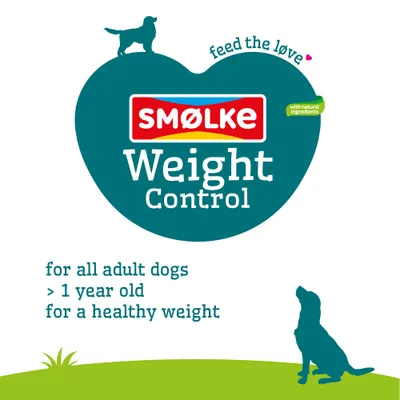 Smølke Weight Control with natural ingredients. For all adult dogs from 1 year, for a healthy weight. Feed the love.