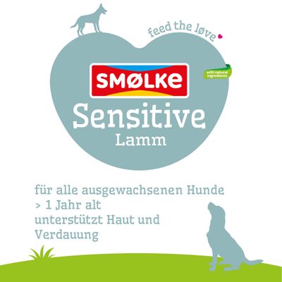 SMØLKE Sensitive Lamm, mit natürlichen Zutaten. Für alle ausgewachsenen Hunde ab 1 Jahr, unterstützt Haut und Verdauung.