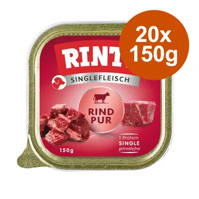 RINTI Singlefleisch Rind Pur, getreidefrei, 1 Protein, Packungsgröße: 20x150g. RINTI Singlefleisch Rind Pur, getreidefrei, 1 Protein, Packungsgröße: 20x150g.