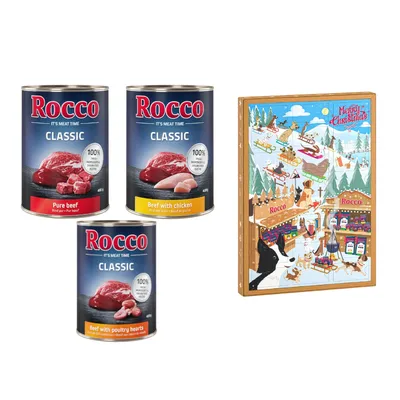 Rocco: karma mokra dla psa, 12 x 400 g + kalendarz adwentowy gratis! - Classic, mix V: czysta wołowina, wołowina/łosoś, wołowina/kaczka