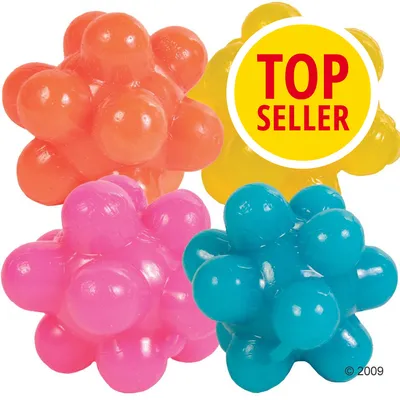 Quattro palline gioco in plastica colorata (arancione, gialla, rosa, blu) con scritta visibile 'TOP SELLER' su sfondo giallo. Quattro palline gioco in plastica colorata (arancione, gialla, rosa, blu) con scritta visibile 'TOP SELLER' su sfondo giallo.