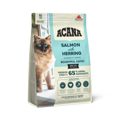 ACANA Salmon with Herring Bountiful Catch Adult Cat, karma premium z 65% składników pochodzenia zwierzęcego, pełnoporcjowa karma dla dorosłych kotów, wyprodukowana w Kanadzie.