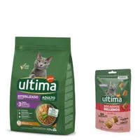 2,5 kg Ultima + 60 g Ultima töltött falatkák marhával snack ingyen! - Adult Sterilised csirke