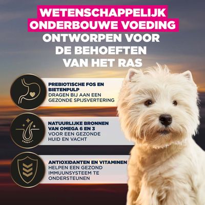 Wetenschappelijk onderbouwde voeding, ontwikkeld voor de behoeften van het ras. Met prebiotische FOS en bietenpulp, omega 6 en 3, antioxidanten en vitaminen.