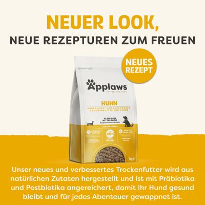 Applaws Huhn Trockenfutter für Hunde, neues Rezept, aus natürlichen Zutaten mit Präbiotika und Postbiotika, 1kg. Unterstützt Immunsystem und gesunde Haut.