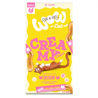 Wow Cat Creamy Snack 5 x 15 g - Kip (5 x 16 g) Wow Cat Creamy Snack 5 x 15 g - Kip (5 x 16 g)