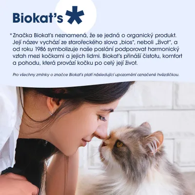 Biokat’s: Názov pochádza zo slova 'bios' (život), od roku 1986 predstavuje harmóniu medzi mačkami a ľuďmi. Nie je to bio produkt. Upozornenie je označené hviezdičkou.