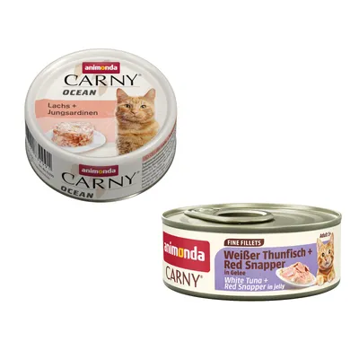 animonda Carny: Ocean, 12 x 80 g + Adult Fine Fillets w galarecie, 60 g gratis! - Łosoś z młodymi sardynkami + Biały tuńczyk i lucjan czerwony animonda Carny: Ocean, 12 x 80 g + Adult Fine Fillets w galarecie, 60 g gratis! - Łosoś z młodymi sardynkami + Biały tuńczyk i lucjan czerwony