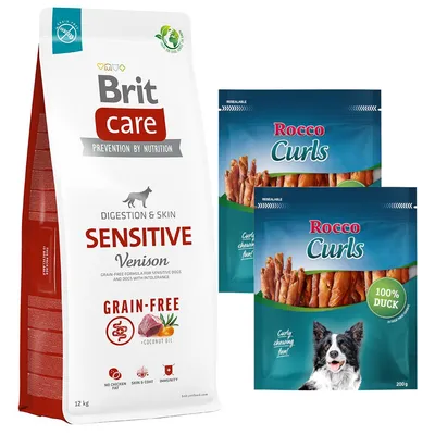 10 zł taniej! Brit karma sucha dla psa, 12 / 15 kg + Rocco Curls, kaczka, 400 g - Grain-Free Sensitive, dziczyzna 10 zł taniej! Brit karma sucha dla psa, 12 / 15 kg + Rocco Curls, kaczka, 400 g - Grain-Free Sensitive, dziczyzna