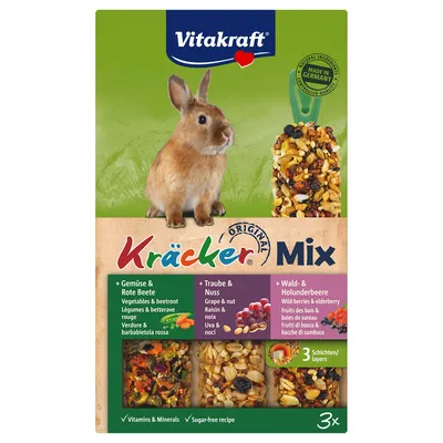 Vitakraft Trio-Mix -kaninkeksisekoitus - 3 x 3 kpl, vihannekset, viinirypäle + metsämarja