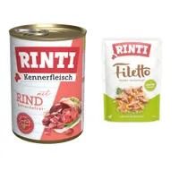 6 x 400 g RINTI Kennerfleisch + 100 g Filetto Pouch in Jelly mit Ente & Gemüse gratis! - Rind