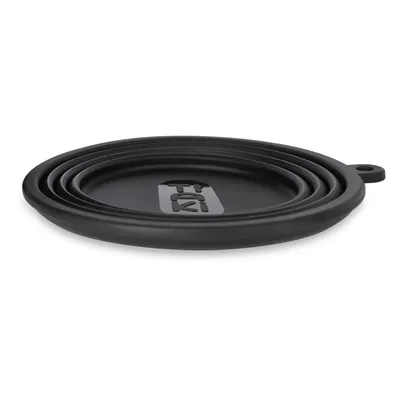 Black foldable bowl with Trixie logo, made of silicone, suitable for travel.
