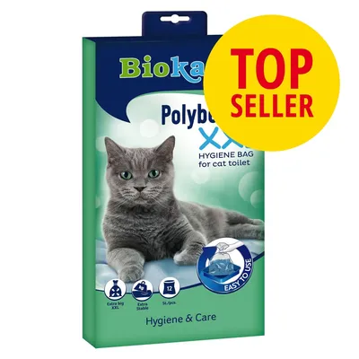Biokat's Polybag XXL Hygiene Bag für Katzentoilette, extra groß und stabil, 12 Stück. Einfach zu verwenden. Gelbes Badge mit 'Top Seller'.