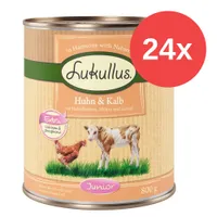 Sparpaket Lukullus Naturkost Junior 24 x 800 g - Mix (Huhn & Kalb, Putenherzen & Lamm)