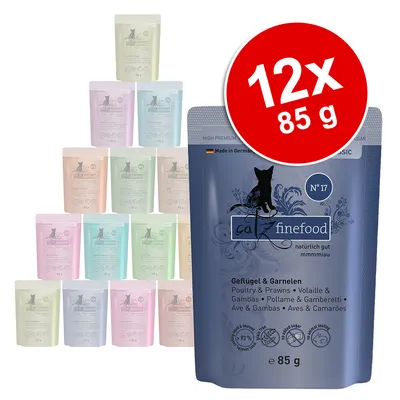 Cat Finefood No. 17 pasăre și creveți, 12x85g, fabricat în Germania, fără zahăr, ingrediente naturale, acceptare ridicată la pisici.
