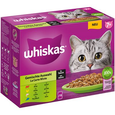 Multipack Whiskas Senior Frischebeutel 12 x 85 g 7+ Gemischte Auswahl in Sauce