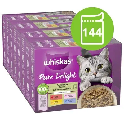 Megapak Whiskas Pure Delight Portiezakjes 144 x 85 g - Klassieke ragout in gelei