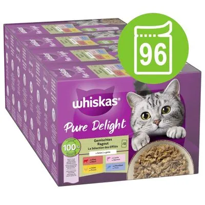 Voordeelpakket Whiskas Pure Delight Portiezakjes 96 x 85 g - Gemengde Ragout in Gelei