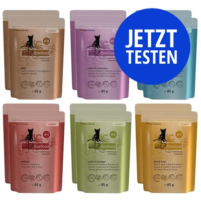 catz finefood Classic Probierpaket mit Sorten Wild, Lamm & Kaninchen, Geflügel, Lachs & Geflügel, Rind & Kalb. Jetzt testen. catz finefood Classic Probierpaket mit Sorten Wild, Lamm & Kaninchen, Geflügel, Lachs & Geflügel, Rind & Kalb. Jetzt testen.